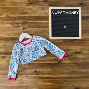 SweetHoney Micah Crop Rash Guard Swim Long Sleeve American Floral Red Blue Cream